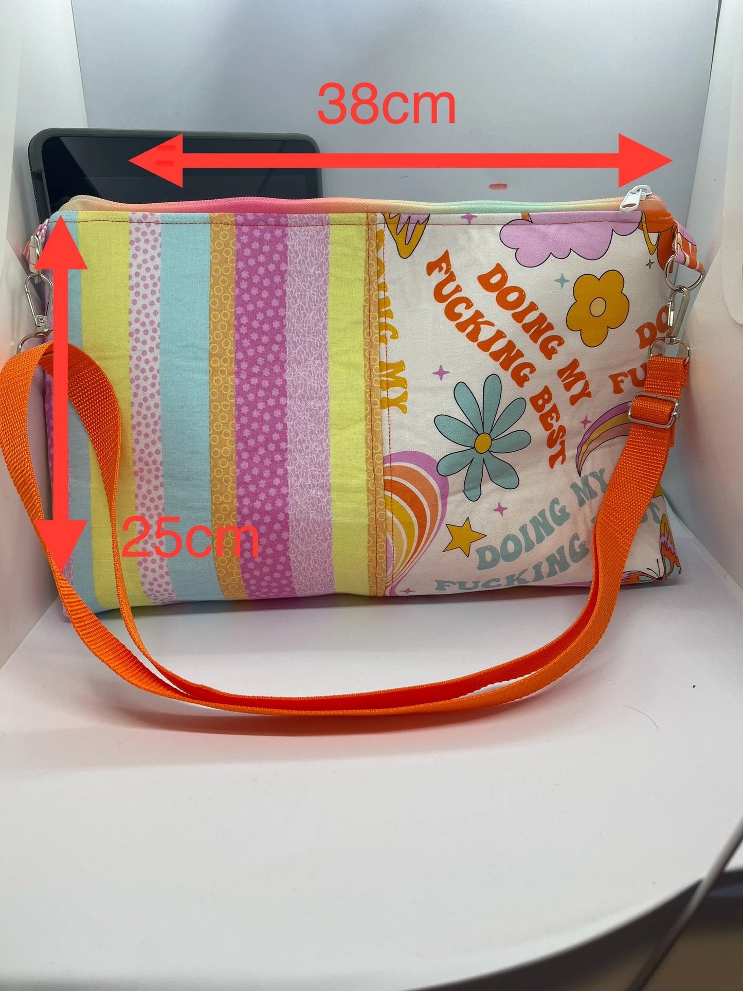 Handmade shoulder bag crossbody colourful sweary “doing my fucken best”